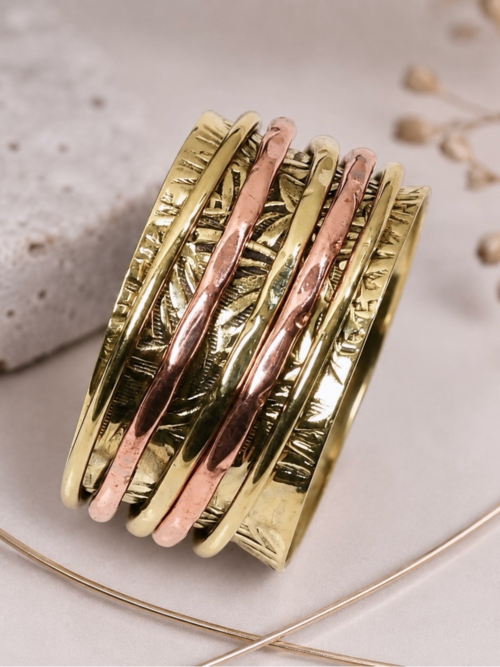 Artisan Spinner Ring 925
Gold Plated Copper Sterling Silver-Wide Band